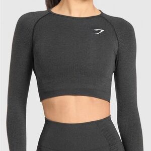Gymshark Vital Seamless 2.0 Long Sleeve Crop Top - Black Marl